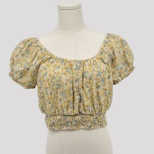 American Eagle off the shoulder yellow floral crop top size small